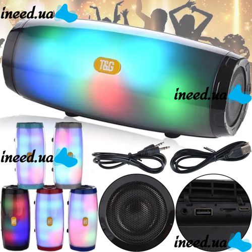Беспроводная Bluetooth колонка T&G TG165C с RGB LED подсветкой и функцией Power Bank, Аккумуляторная блютуз акустика SPS UBL USB AUX для Android IOS