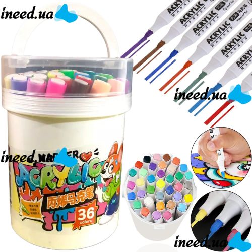 Профессиональный набор скетч маркеров Creative Acrylic Marker 36 шт для рисования в ведре, Акриловые маркеры фломастеры линеры AND635-36 цветов