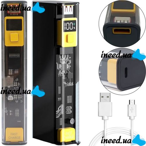 Портативное зарядное устройство Power Bank Cyberpunk YM-674 20000mAh 22.5W для зарядки телефона, Внешний аккумулятор повербанк USB Type-C Черный