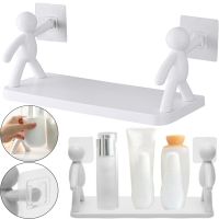 Настенная самоклеящаяся полка органайзер Человечки Storage Shelf AND XL-941 для ванной комнаты, Прямая подвесная полочка для принадлежностей Белая