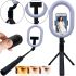 Telescopic Selfie Stick Tripod Selfie Stick A8 with Ring LED Selfie Lamp, 100 cm Illuminated Monopod with Phone Holder and Remote Control