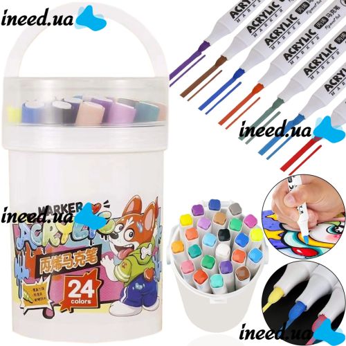 Профессиональный набор скетч маркеров Creative Acrylic Marker 24 шт для рисования в ведре, Акриловые маркеры фломастеры линеры AND635-24 цвета