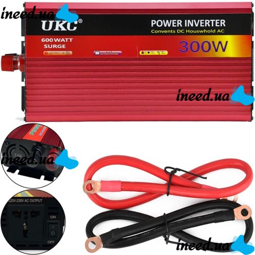 Автомобильный инвертор напряжения UKC SSK-300 12V-220V 300W с функцией плавного пуска, авто преобразователь напряжения тока 12В 220В 300Вт UN-3051