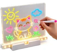 Акриловая LED доска для рисования Drawing Board T-466 светодиодный настольный ночник на подставке с подсветкой и маркерами для заметок 15х15 см USB