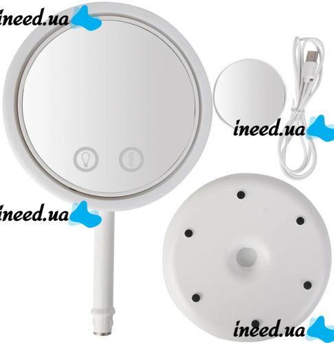 Round Touch Makeup Mirror with Fan Beauty Breeze Mirror CM-062 Desktop Rechargeable Mirror with Backlight and Magnification White