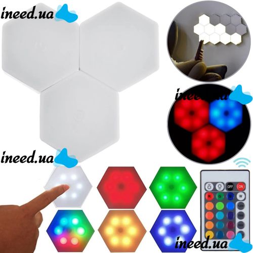 Modular RGB Backlight Night Light Honeycomb 3 Pcs per Cabinet Led Light 359 Lamp Wireless Hexagonal Touch Lamp with Remote Control