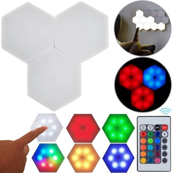 Modular RGB Backlight Night Light Honeycomb 3 Pcs per Cabinet Led Light 359 Lamp Wireless Hexagonal Touch Lamp with Remote Control