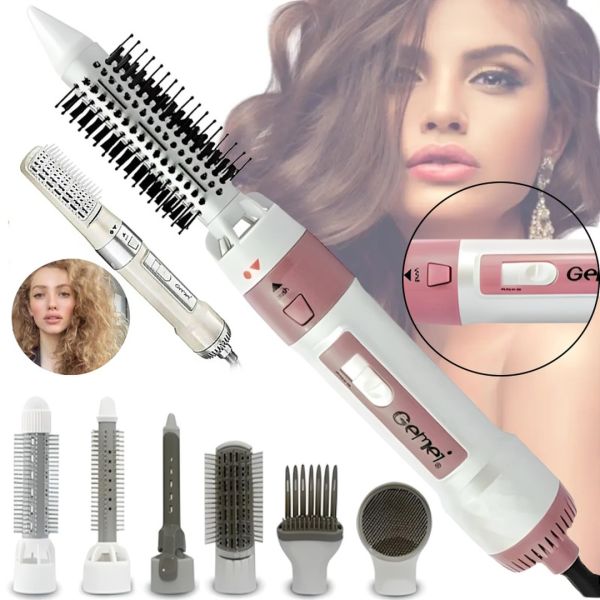 Professional Hair Dryer Styler for Hair Styling 7 in 1 Gemei GM-4836, Air Multi-styler Brush 1200W with Replaceable nozzles for drying and wrapping