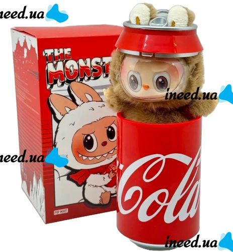 Детская плюшевая игрушка The Monsters Labubu Coca Cola 15 см, Мягкая коллекционная фигурка сюрприз Лабубу в банке Кока кола для детей