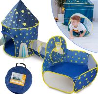Children's Play Tent Castle Beautiful Cubby house 3 in 1 for Children with Tent House, Tunnel and Dry Pool, Prefabricated Teepee with Bag Blue