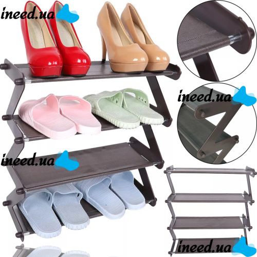 Складная этажерка полка для хранения обуви Z-Shared Shoe Rack YH8802-4 на 4 полки, Бытовая стойка органайзер YH-8802 для вещей и обуви Кофейная