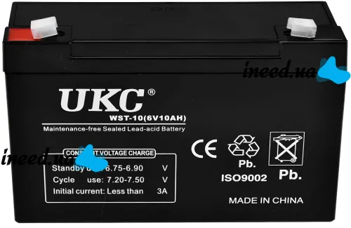 Аккумуляторная батарея UKC 6V 10Ah WST-10 универсальный свинцово-кислотный аккумулятор 6В 10Ач для торгового оборудования и игрушек