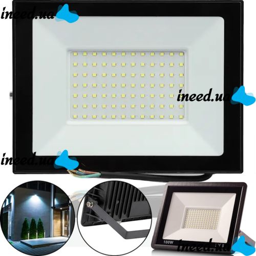 Светодиодный уличный прожектор 100W LED Flood Light Series 2 UKC FL-100 с монтажным креплением на кронштейн, Дневной фонарь 100 Вт IP66 6400К для улицы от сети