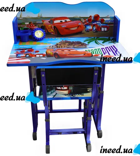 Детская парта со стулом Bambi Disney Cars B-43507 Тачки Молния Маквин письменный стол и стул с регулированной высотой и подставкой для книг Синий