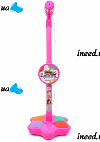 Детский микрофон Kid Star Microphone 5352A на регулируемой стойке с подсветкой, караоке со звуковыми эффектами и МР3 для детей от 3-х лет Розовое