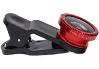 Линза с прищепкой для съемки Fish Eye Lens Y-12 3 в 1 набор объективов для фото и видео на телефон, панорамный рыбий глаз макросъемка Y12 Красный