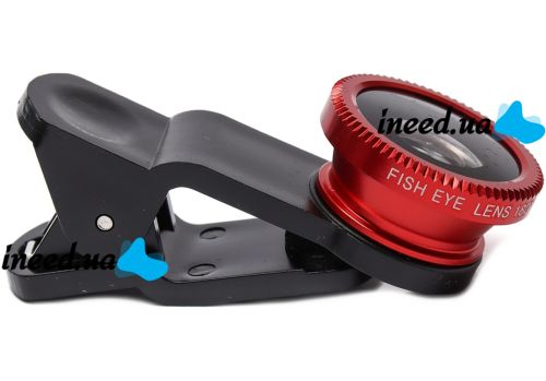 Линза с прищепкой для съемки Fish Eye Lens Y-12 3 в 1 набор объективов для фото и видео на телефон, панорамный рыбий глаз макросъемка Y12 Красный
