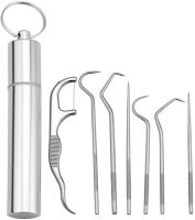 Dental Toothpick Set 7 in 1 Portable Set of Dental Cleaning Tools for Oral Care in a Metal Case