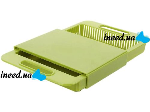 Складная разделочная доска на мойку Outdoor Chopping Board 3 в 1 нескользящая раскладная доска с емкостью и дуршлагом для кухни 37х25 см Зеленая