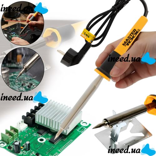 Контактный электрический паяльник Mastertool 44-0009 80W электропаяльник на подставке для соединения и пайки деталей и проводов от сети 220V WL-9