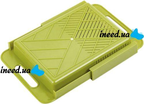 Складная разделочная доска на мойку Outdoor Chopping Board 3 в 1 нескользящая раскладная доска с емкостью и дуршлагом для кухни 37х25 см Зеленая