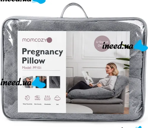 Ортопедическая подушка для беременных Momcozy Pregnancy Pillow PP101 80x120 см U-образная подкова для сна и отдыха с поддержкой спины и живота Серая