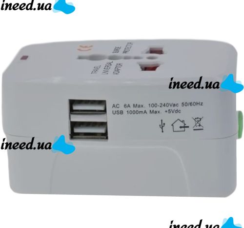 Universal Power Adapter plug to socket 1000 mA Universal adapter SL-823 2USB, Adapter for EU UK US CA Japan outlet with USB for travel