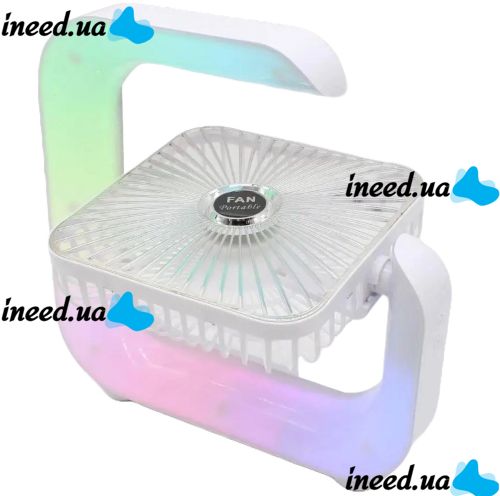 Colorful Desktop Fan WY-308 Cordless Rechargeable RGB Backlit Desktop Fan, Wireless G-Shaped Air Cooler Nightlight by USB