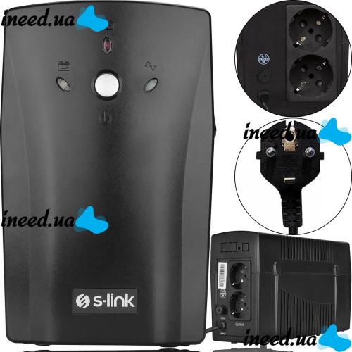 Аварийный бесперебойник ИБП S-Link SL-UP650 650VA 390w на 2 розетки Источник бесперебойного питания 7Ah для защиты от нестабильного электропитания