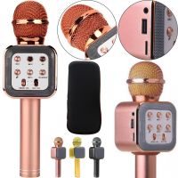 Беспроводной микрофон караоке Wster WS-1818 Bluetooth USB AUX FM со встроенной колонкой и функцией изменения голоса на аккумуляторе в чехле Розовый
