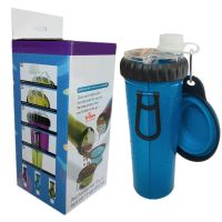 Двойная бутылка поилка для воды и корма со складной миской Pet Drink Bottle 2 в 1 для собак и кошек Походная бутылка для животных, Миска для прогулок