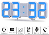 Электронные настольные 3D часы с синей LED подсветкой Generic LY-1089, Светодиодные цифровые настенные часы с будильником и датой Белые