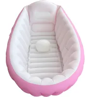 Надувная детская ванна для купания Intime Baby Bath Tub JS033 противоскользящая ванночка с подушкой, сливом и насосом для малышей Розовая YT-226A
