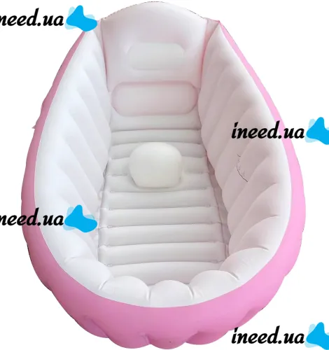 Надувная детская ванна для купания Intime Baby Bath Tub JS033 противоскользящая ванночка с подушкой, сливом и насосом для малышей Розовая YT-226A