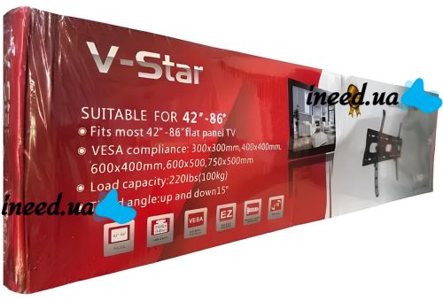 Настенный кронштейн V-STAR V86T 42"-86" наклонное крепление для телевизора на стену, подвесной держатель для ТВ 42-86 дюймов до 100 кг Черный