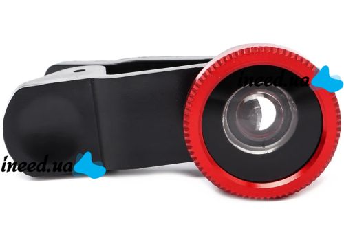 Линза с прищепкой для съемки Fish Eye Lens Y-12 3 в 1 набор объективов для фото и видео на телефон, панорамный рыбий глаз макросъемка Y12 Красный