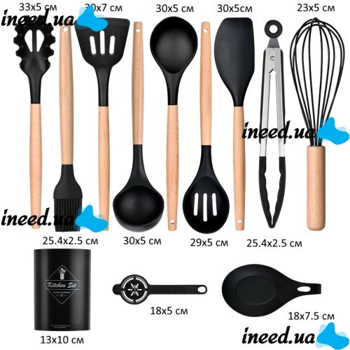 Универсальный набор кухонных силиконовых принадлежностей 12шт Kitchen Set, Силиконовый кухонный набор с подставкой на 12 предметов Китчен Сет