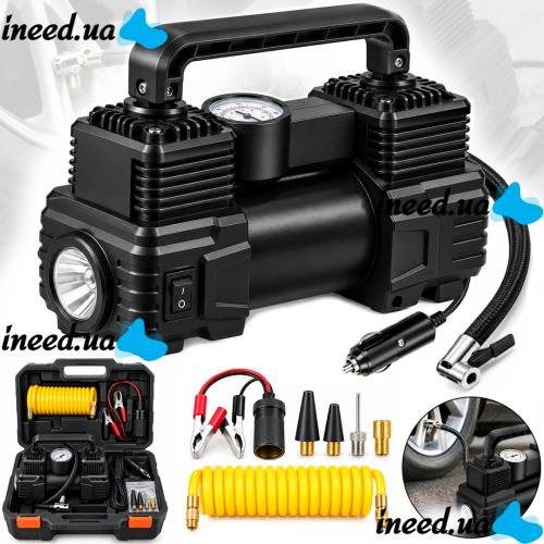 Автомобильный двухцилиндровый компрессор Halfsun SCK619 с набором инструмента для подкачки шин 150 PSI воздушный насос от клемм прикуривателя XL-1025
