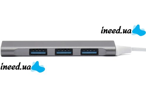Концентратор USB 3.0 HUB Silver на 4 порта, мультифункциональный переходник разветвитель для ноутбука и ПК, юсб хаб Серый