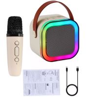 Children's Wireless Karaoke Speaker K12 Bluetooth 2 in 1 LED Portable Speaker with Microphone, RGB Backlight and Battery-powered Wi-Fi Beige