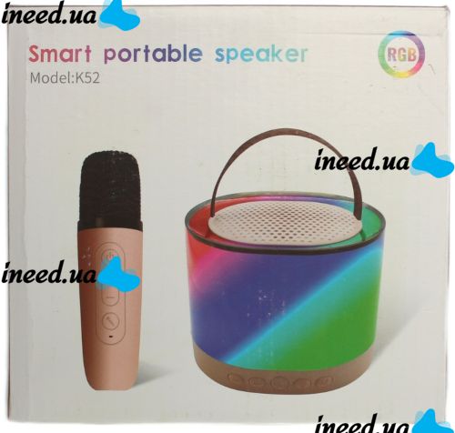 Аккумуляторная колонка караоке Smart Portable Speaker K52 акустическая Bluetooth система с беспроводным микрофоном и RGB цветомузыкой AUX TF USB