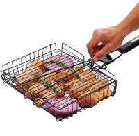 Универсальная решетка гриль для мангала Broil King MAG-770 32x22 см со съемной ручкой, Корзина сетка для барбекю из нержавеющей стали Серебристая