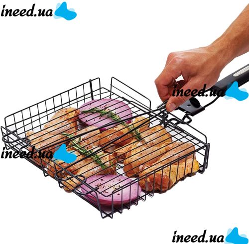 Универсальная решетка гриль для мангала Broil King MAG-770 32x22 см со съемной ручкой, Корзина сетка для барбекю из нержавеющей стали Серебристая