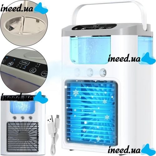 Настольный вентилятор с увлажнителем Ice Cooler K918 600 мл с RGB подсветкой, Мини кондиционер увлажнитель воздуха с отсеком для льда от USB