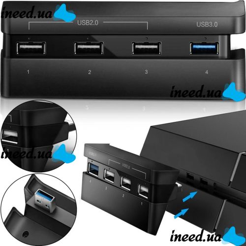 Универсальный Usb Hub Dobe PS4 Slim Концентратор на 4 порта для игровой приставки Sony Playstation, Юсб Хаб Разветвитель для периферийных устройств