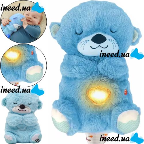 Светящаяся дышащая Выдра Fisher Price FXC66 30 см с дыханием для сна детей, мягкая плюшевая игрушка музыкальный ночник от батареек Голубая