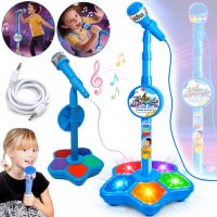 Детский микрофон Kid Star Microphone 5350A на регулируемой стойке с подсветкой, караоке со звуковыми эффектами и МР3 для детей от 3-х лет Голубое