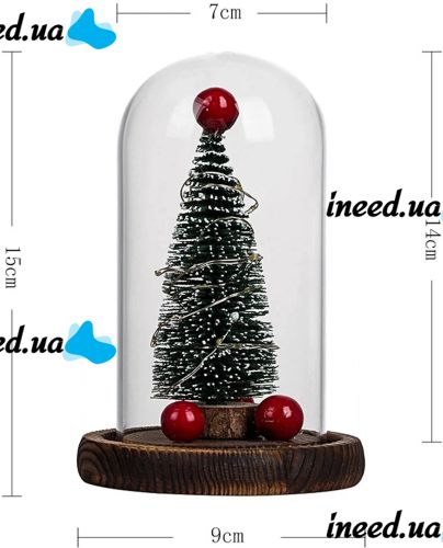 Новогодняя елка в стеклянной колбе 15 см Christmas Light с LED гирляндой и шарами, настольный декоративный рождественский ночник на батарейках