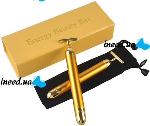 Іонний вібромасажер для обличчя та шиї Revoskin Gold Energy Beauty Bar Ревоскин електричний масажер для ліфтингу та омолодження шкіри на акумуляторі