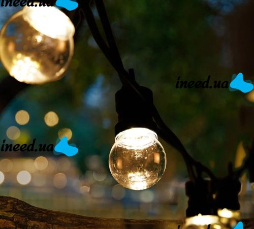 Outdoor Garland in the form of a Light Bulb Xmas 10 Lamps WW Warm White LED Moisture-proof LED Garland for Home and Street with 10m Connector